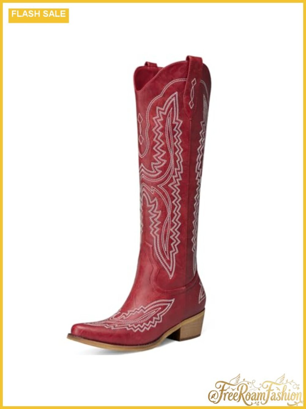Women's Knee High Cowboy Boots Faux Leather Pointed Toe Pull On